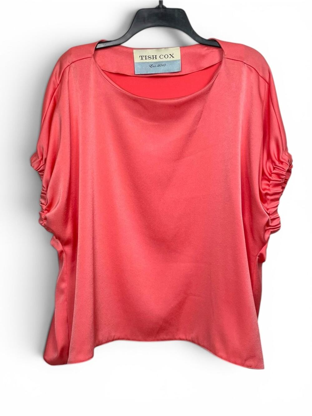 Tish Cox Kloe satin salmon Short Sleeve designer Top Small